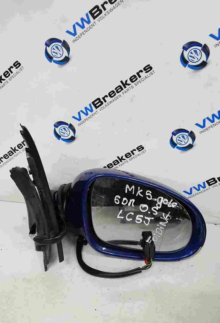 Volkswagen Golf MK5 2003-2009 Drivers OS Wing Mirror Blue LC5J Folding
