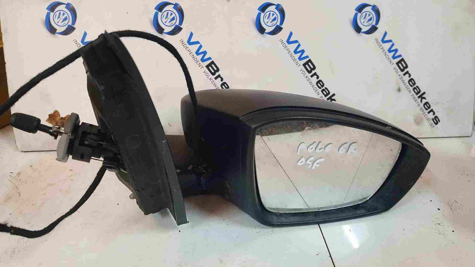 Volkswagen Polo 6R 2009-2014 Drivers Os Wing Mirror Plain Black Crack