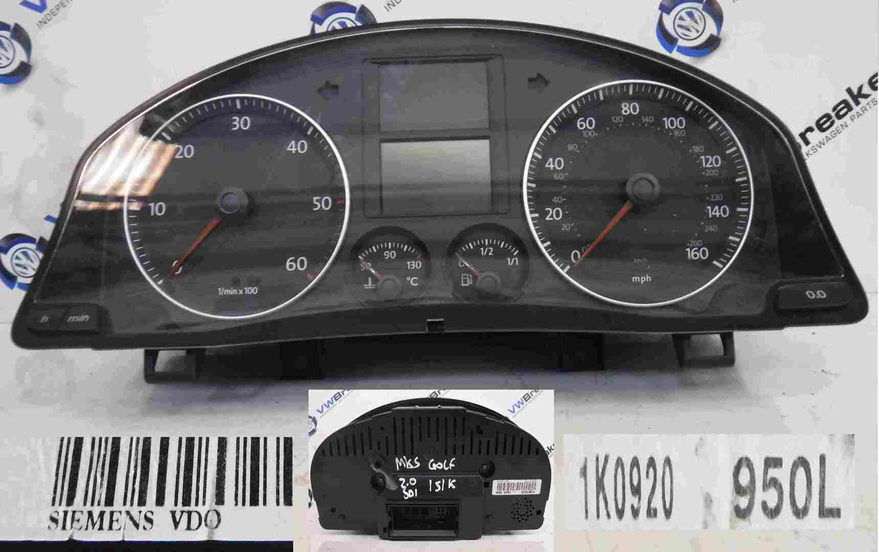 Volkswagen Golf MK5 2003-2009 Instrument Panel Clocks Cluster Dials 1K0920950L