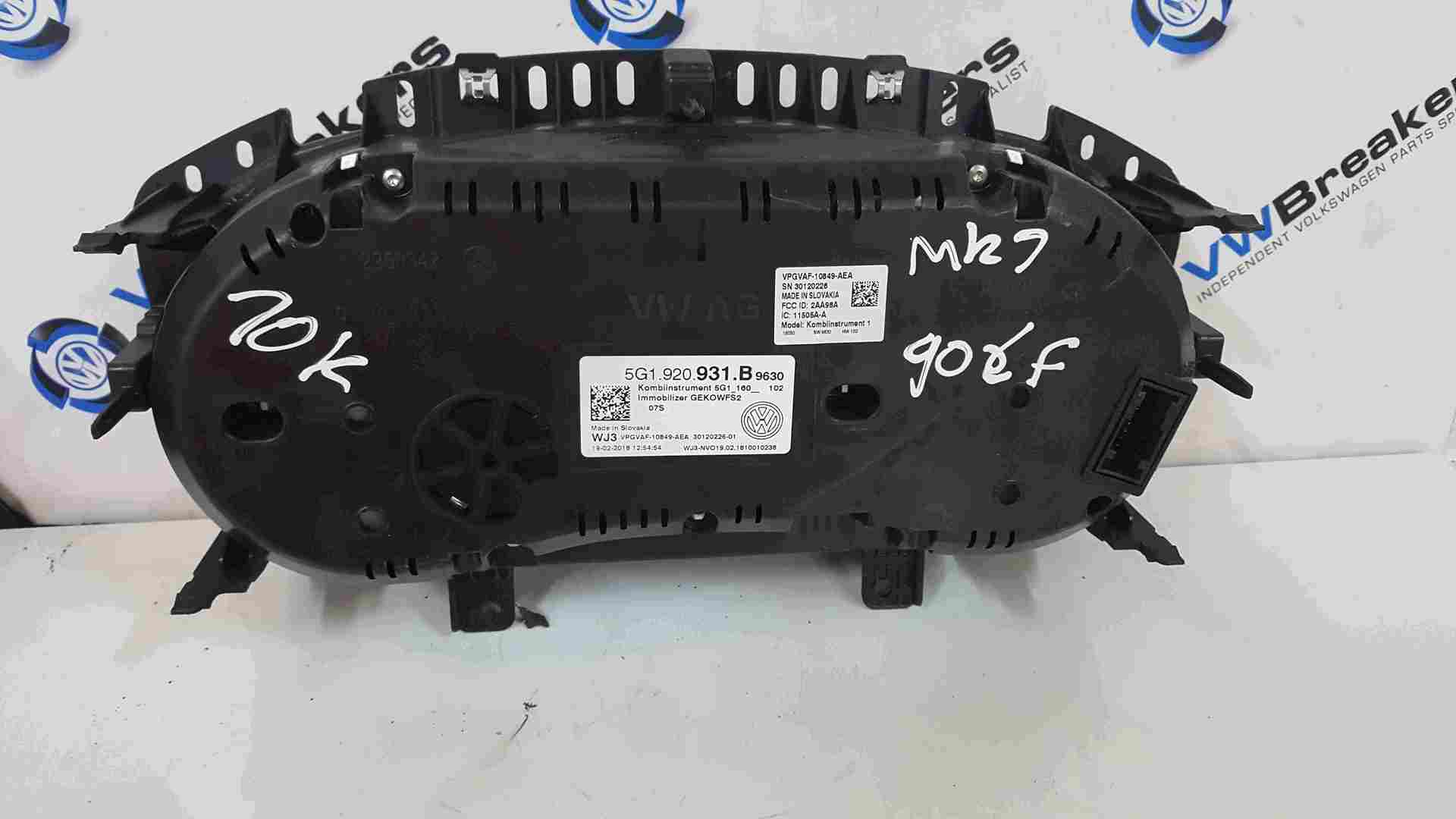 Volkswagen Golf MK7 2012-2017 Instrument Panel Dials Gauges Clocks 70K