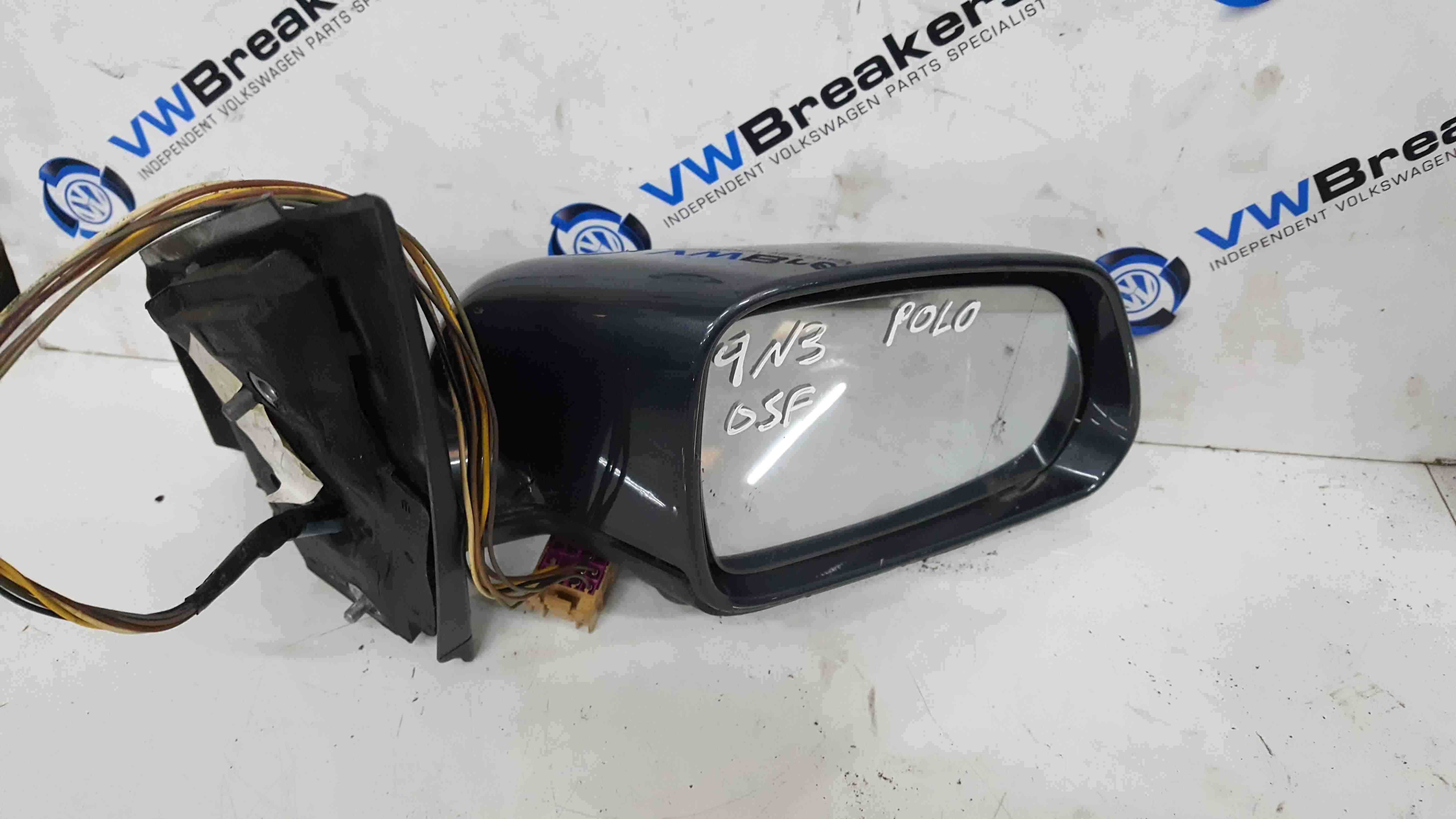 Volkswagen Polo 9N3 2006-2008 Drivers OS Wing Mirror Grey Blue LC7V